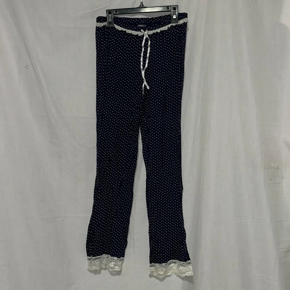 blue & white polka dot lace trim Aerie pajama bottoms size small
